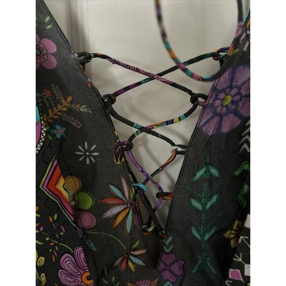 Matthew Williamson Silk Dress laceup with tassel hem bell long slv bright New 4 - Picture 14 of 16